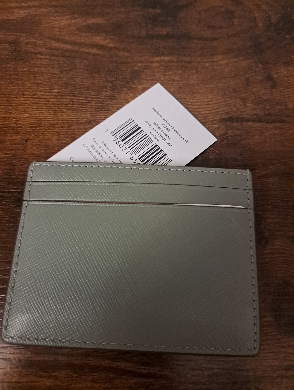 NWT kate spade Olive /Teal leather card holder with gold logo - Picture 3 of 5